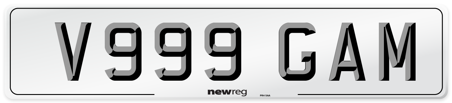 V999 GAM Number Plate from New Reg